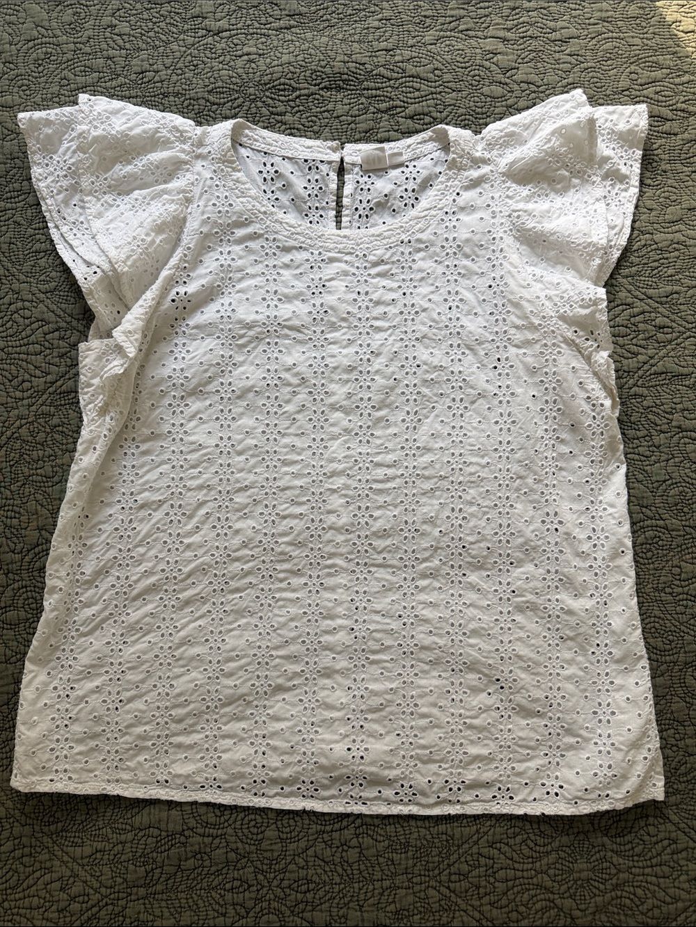 Gap Eyelet Flutter Sleeve White Women's Top Size M